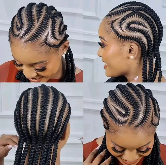 Wave cornrows with long braids