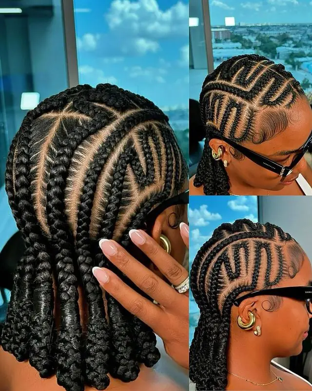 Zigzag stitch braids with shoulder-length ends